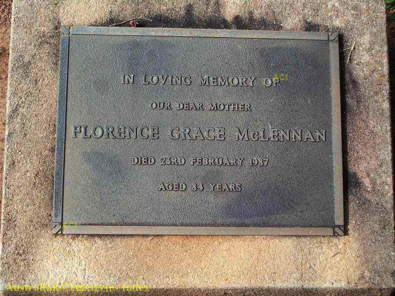 Photo of headstones/Florence Grace McLennan d1987 hdstn Memerambi cem